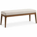 banco tapizado beige con patas de madera maciza estilo moderno 110 cm x 35 cm x 45 cm