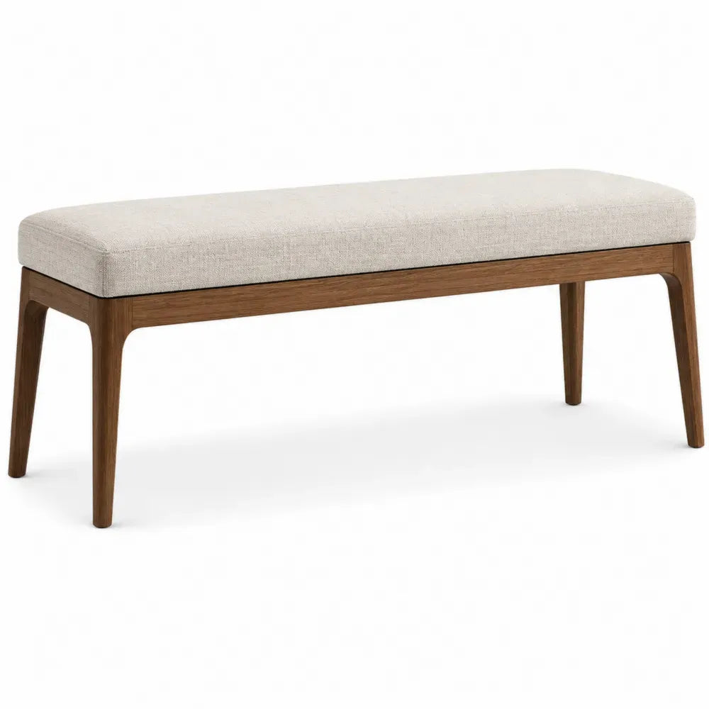 banco tapizado beige con patas de madera maciza estilo moderno 110 cm x 35 cm x 45 cm
