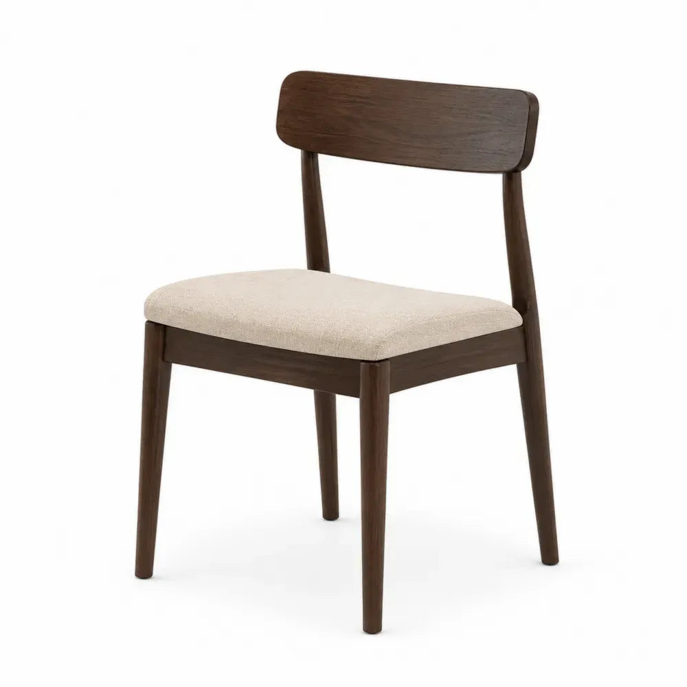 silla de comedor tapizada con respaldo curvo de madera maciza asiento acolchado marrón y beige 45 cm x 50 cm x 85 cm