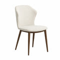 silla de comedor tapizada con respaldo curvo madera de caucho asiento de tejido bouclé beige patas de madera color nogal 45 cm x 52 cm x 85 cm