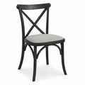 silla de comedor de madera maciza pintada en negro con respaldo en cruz asiento tapizado beige estructura 45 cm x 52 cm x 85 cm