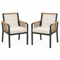 Set de 2 sillas de exterior de aluminio con cuerda trenzada PE y madera de acacia con cojines 62 x 60 x 85 cm negro y beige