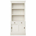 Librería de oficina 80x35x180 cm madera ingeniería blanca con armario inferior puertas y cajones estantes abiertos