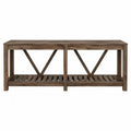 Banco de madera maciza de pino marrón 140 x 35 x 45 cm con estante inferior estructura reforzada en X