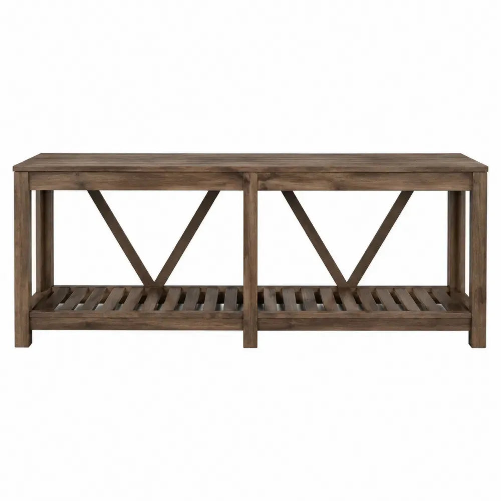 Banco de madera maciza de pino marrón 140 x 35 x 45 cm con estante inferior estructura reforzada en X