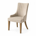 silla de comedor tapizada en tejido beige con respaldo alto acanalado y patas de madera natural 50 cm x 55 cm x 85 cm aproximado