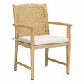 Silla de exterior de madera de acacia con cuerda trenzada y cojín beige 55 x 60 x 85 cm