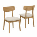 Conjunto de 2 sillas de comedor de roble macizo con respaldo curvado de madera y asiento tapizado beige 50 x 52 x 82 cm